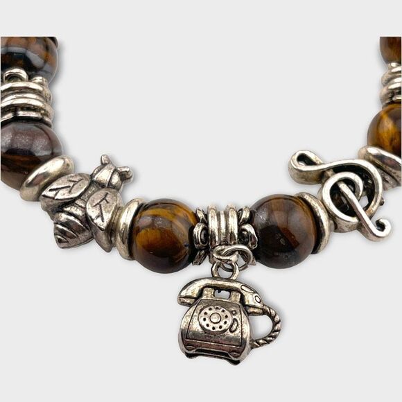 Tiger's Eye Silvertone Charm Bracelet - Picture 4 of 7